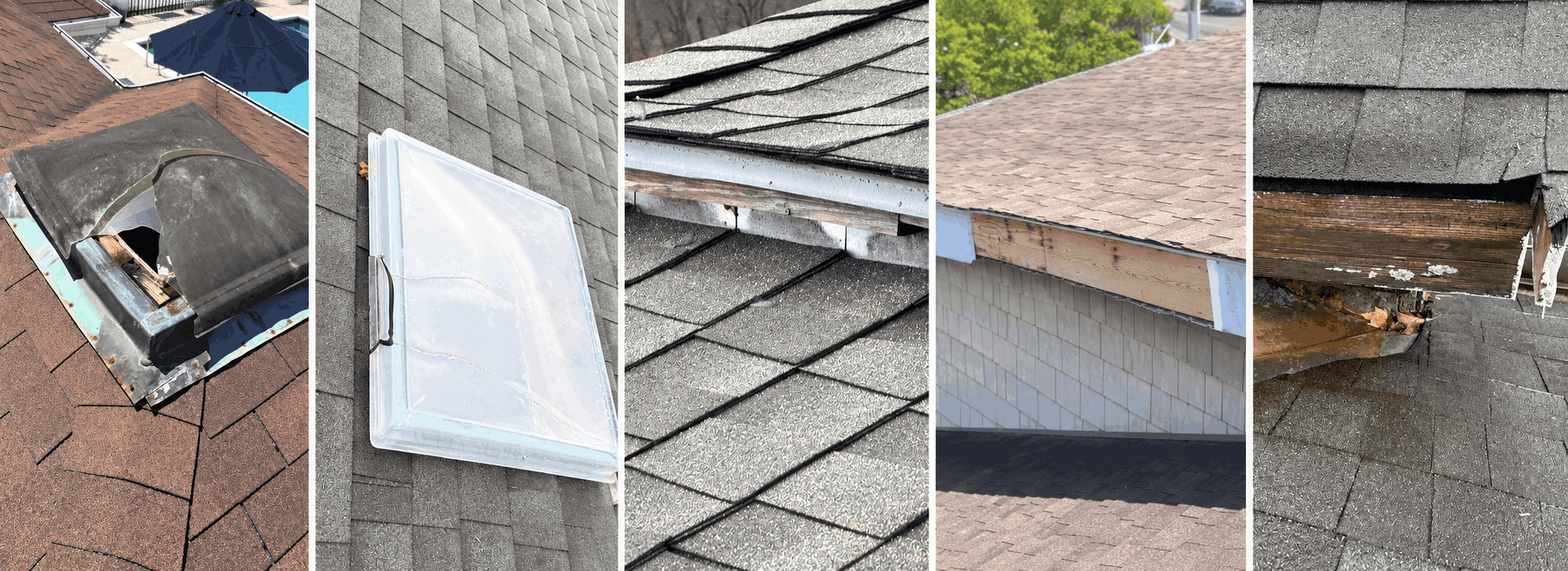 Skylight and wall flashing showing signs of leaking or poor sealing